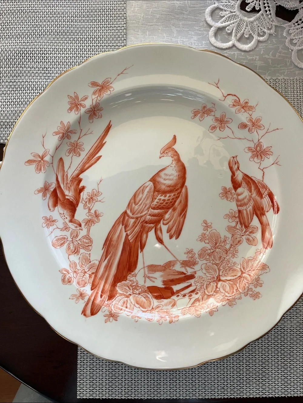 Royal Crown Derby Cream Plate with Bird and Floral Design